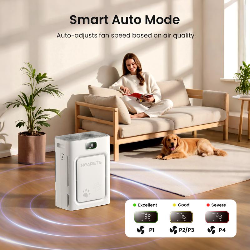 Purificador de Aire para Hogar hasta 2500 pies², Filtro HEPA H13 de Doble Cara, Elimina Pelo de Mascotas, Olores, Alérgenos y PM2.5 con Modo Automático y 5 Velocidades
