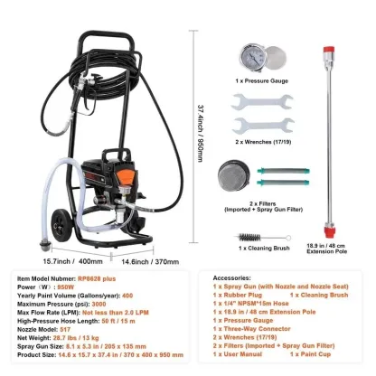 Pistola Eléctrica para Pintar 650W, Pulverizador Airless 3000 PSI con Accesorios para Casa, Cercas y Muebles