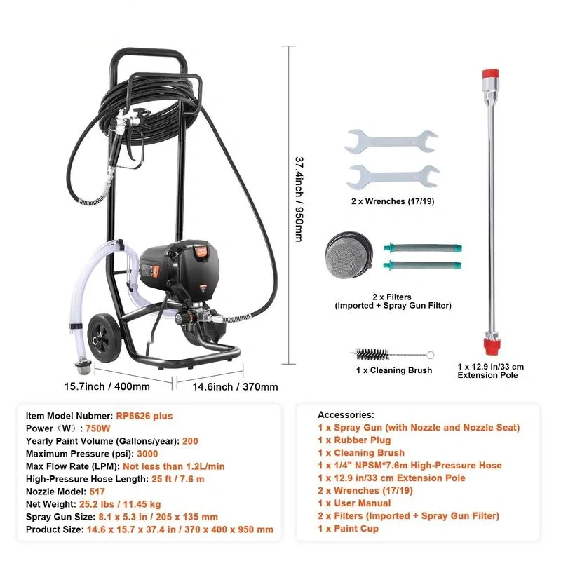Pistola Eléctrica para Pintar 650W, Pulverizador Airless 3000 PSI con Accesorios para Casa, Cercas y Muebles