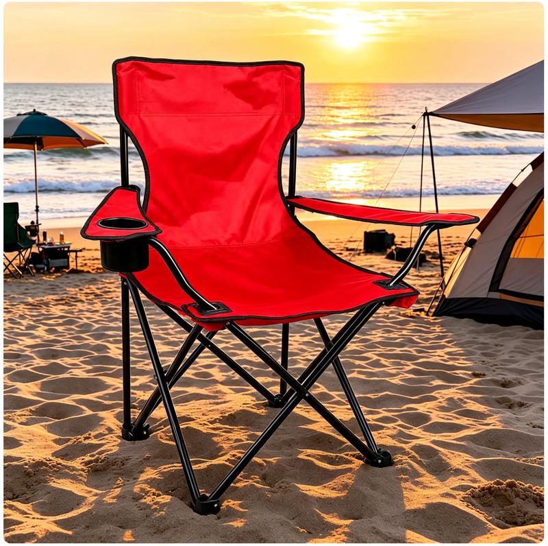 Silla de camping plegable con reposabrazos y portavasos