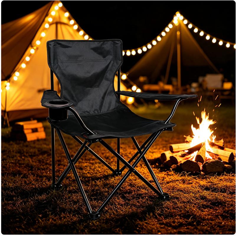 Silla de camping plegable con reposabrazos y portavasos