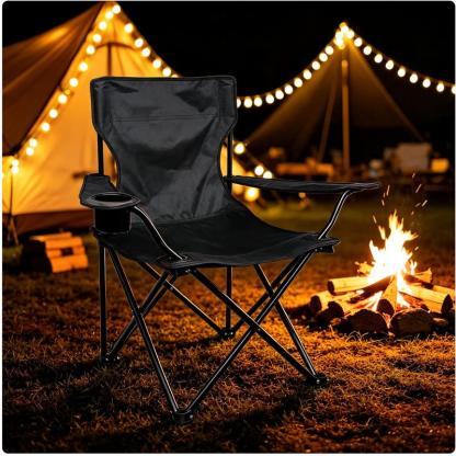 Silla de camping plegable con reposabrazos y portavasos