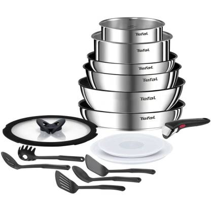 Set de cocina de 15 piezas, Mango extraíble, Apilable, Revestimiento antiadherente, Acero Inoxidable