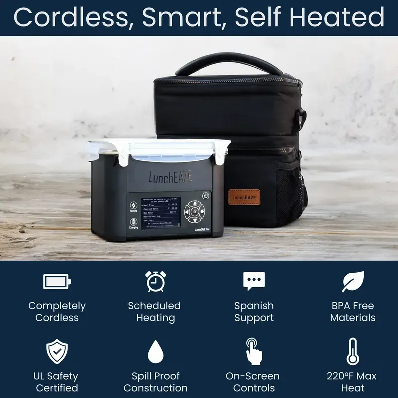 Lonchera Eléctrica Inalámbrica con Batería, 4 Tazas, Calienta hasta 220°F, Programación Automática y Bolsa Térmica Incluida