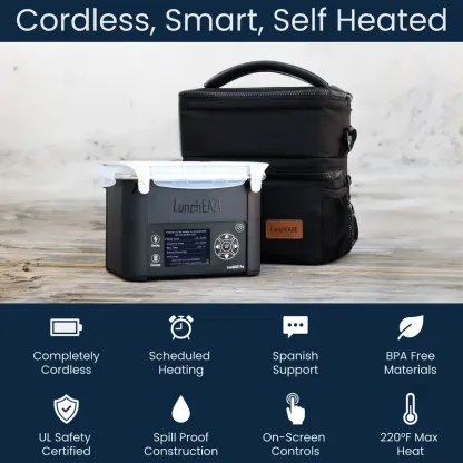Lonchera Eléctrica Inalámbrica con Batería, 4 Tazas, Calienta hasta 220°F, Programación Automática y Bolsa Térmica Incluida