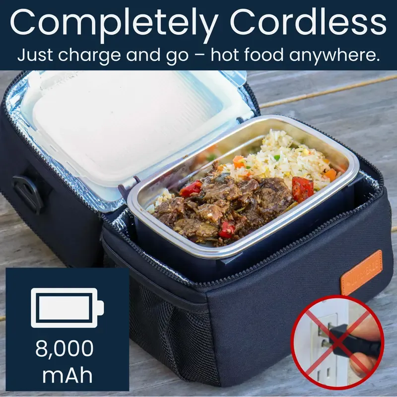 Lonchera Eléctrica Inalámbrica con Batería, 4 Tazas, Calienta hasta 220°F, Programación Automática y Bolsa Térmica Incluida
