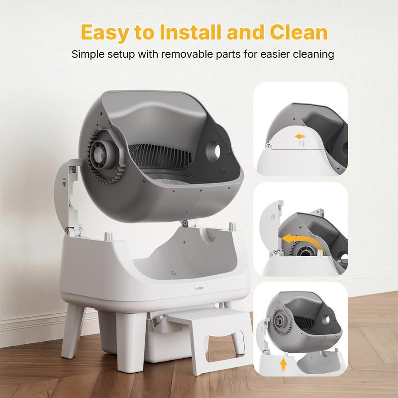 Arenero Automático Autolimpiable para Gatos, Diseño Abierto, Escalón de Fácil Acceso, Triple Protección de Seguridad, Sin App