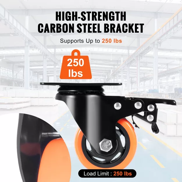 3 Inch Heavy Duty Swivel Caster Wheels Set of 4, 360° Locking Plate Casters, Silent PVC Wheels, 250 lbs Load Capacity for Furniture, Workbenches, Carts & Equipment