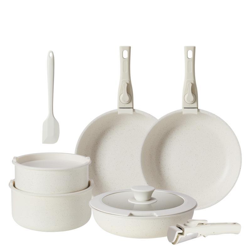 Set de 25 piezas de utensilios de cocina antiadherentes de cerámica tipo granito, ollas y sartenes de aluminio con tapas de vidrio, mangos de baquelita cómodos, calentamiento rápido y uniforme, seguro para alimentos y compatible con inducción.