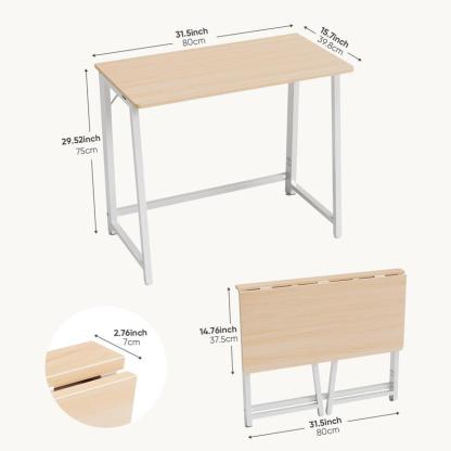 Escritorio de Acero y Madera de 31.5x15.75", Plegable y Ajustable, Sin Herramientas, Soporta 198.4 lb, Portátil