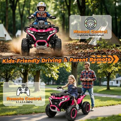 ATV eléctrico infantil 24V 4x4 con 2 asientos XL, motor 800W, llantas EVA, luces LED, control remoto, Bluetooth y música para niños de 3-8 años