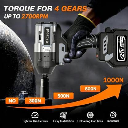 Llave de Impacto Inalámbrica de 1000 N·m, Pistola de Impacto Totalmente Metálica con 2 Baterías de 4.0 Ah, Herramienta Eléctrica 3 en 1 con 5 Dados