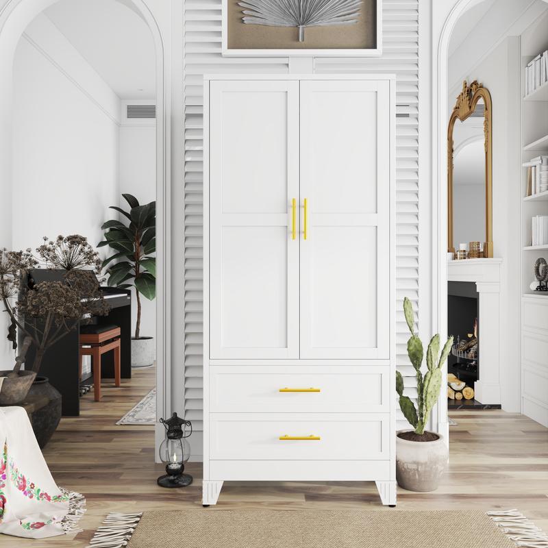Armario Metálico de 2 Puertas y 2 Cajones, 71" con Barra para Colgar y Repisa Ajustable para Dormitorio