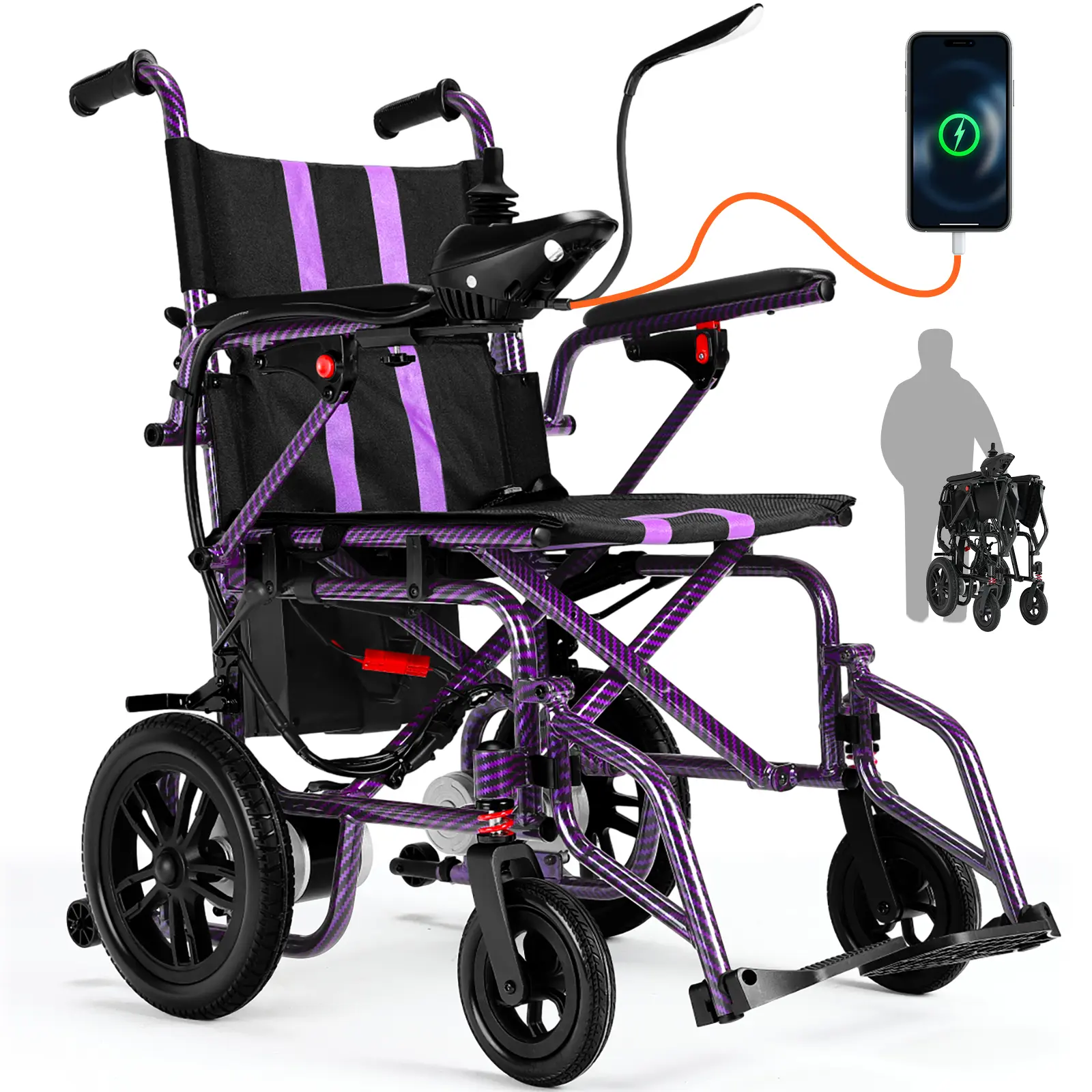 Silla de Ruedas Eléctrica para Adultos – Plegable, Motor Doble 360W, Autonomía de 15 Millas, Velocidad Máx. 4 MPH, Soporta hasta 286 lbs