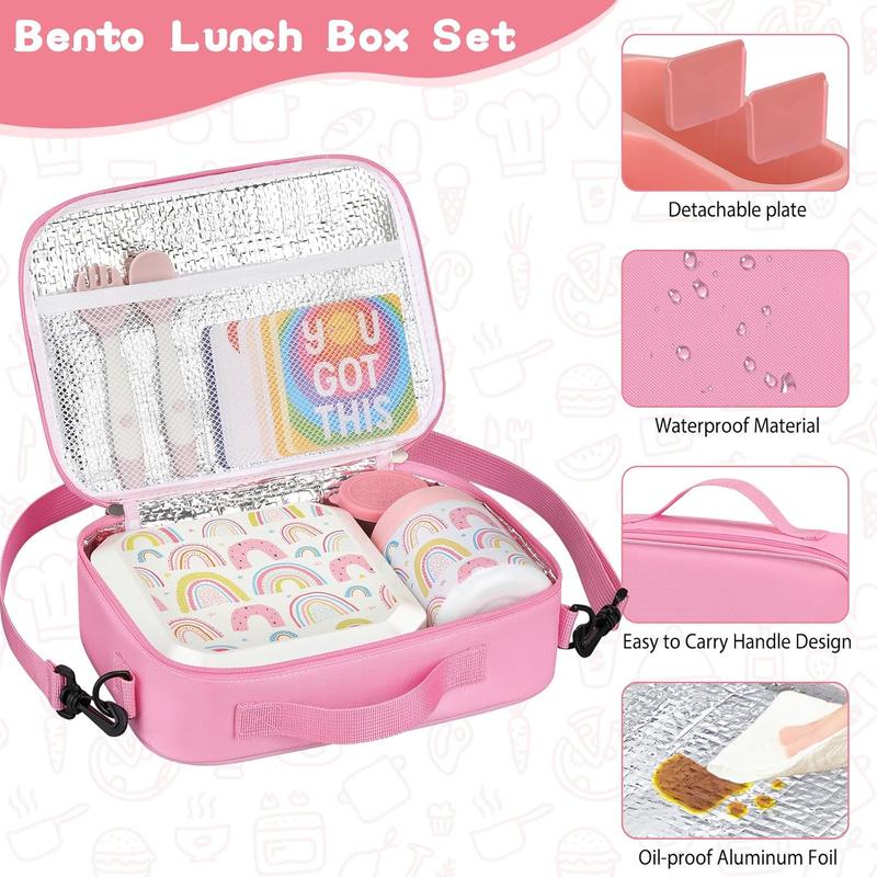 Lonchera Bento para Niños con Termo para Sopa de 12 oz, 5 Compartimentos, Bolsa Térmica, Hermética, Apta para Microondas y Portátil para Escuela