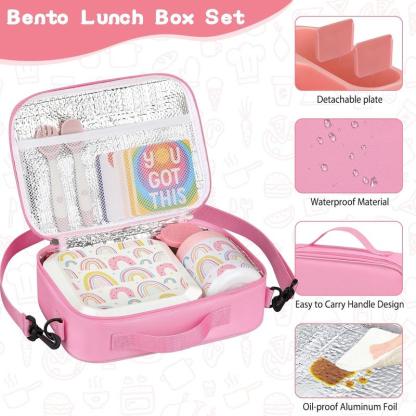 Lonchera Bento para Niños con Termo para Sopa de 12 oz, 5 Compartimentos, Bolsa Térmica, Hermética, Apta para Microondas y Portátil para Escuela