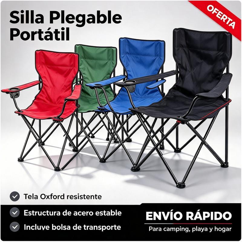 Silla de camping plegable con reposabrazos y portavasos