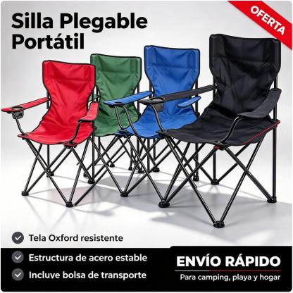 Silla de camping plegable con reposabrazos y portavasos