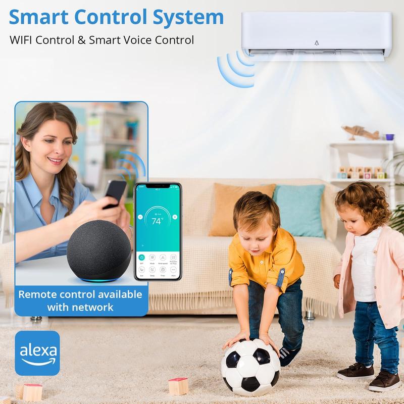 Aire acondicionado mini split Garvee de 24K/23K/18K/17K/12K/11.5K/9K BTU con bomba de calor, 22 SEER2, ultra silencioso, 110/115V/208-230V sin ductos, con WiFi y control por app, enfría y calienta hasta 1500 pies², incluye kit de instalación.