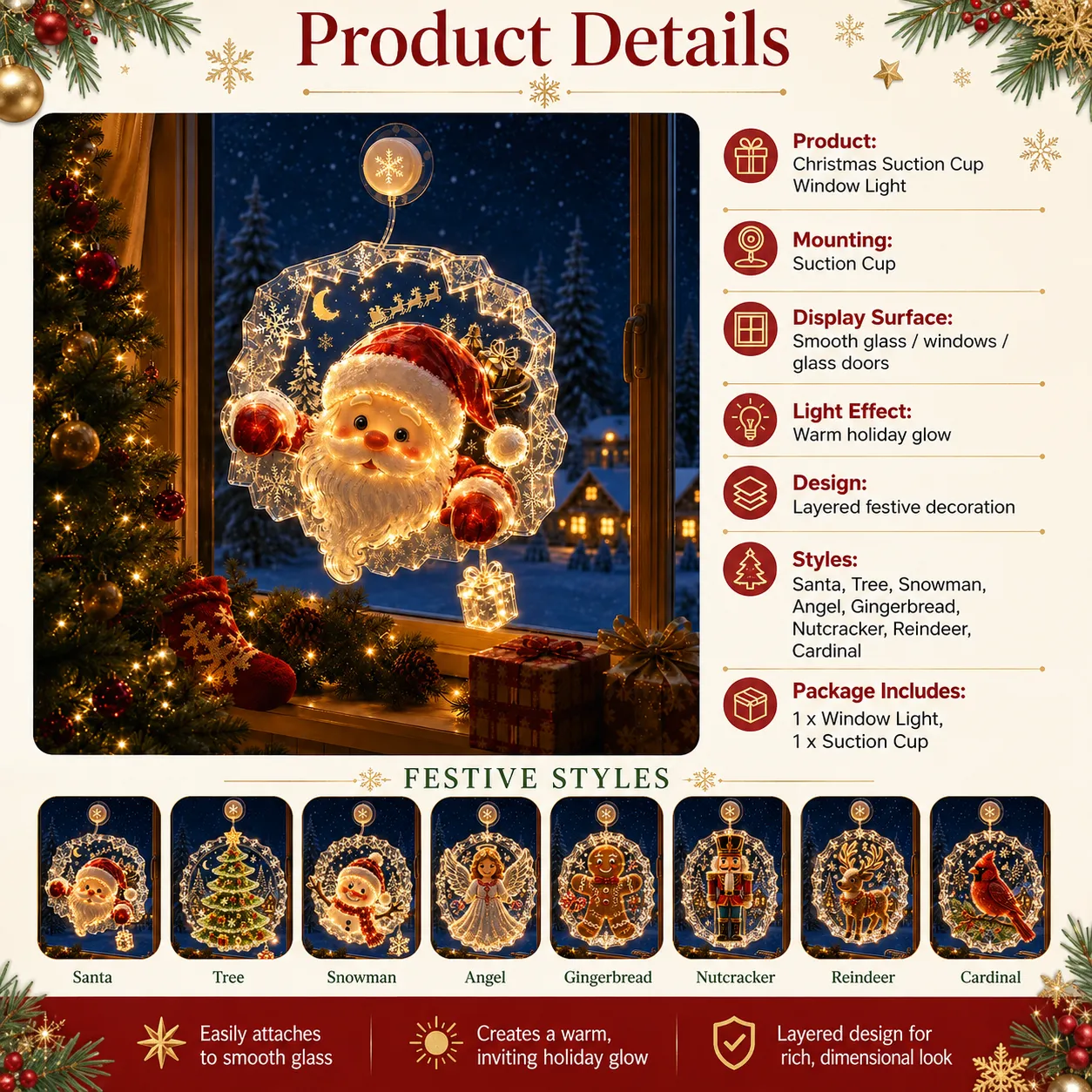 Product specifications and available festive styles