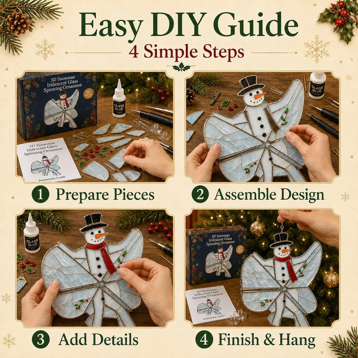 ⏳Last Day BUY 3 Get 1 Free 🎄Beginner-Friendly 3D Christmas Iridescent Suncatcher DIY Kit | Complete Kit with Glass-Style Panels, Metal Frames, Hanging Chain, Tools & Step-by-Step Guide Included 💕