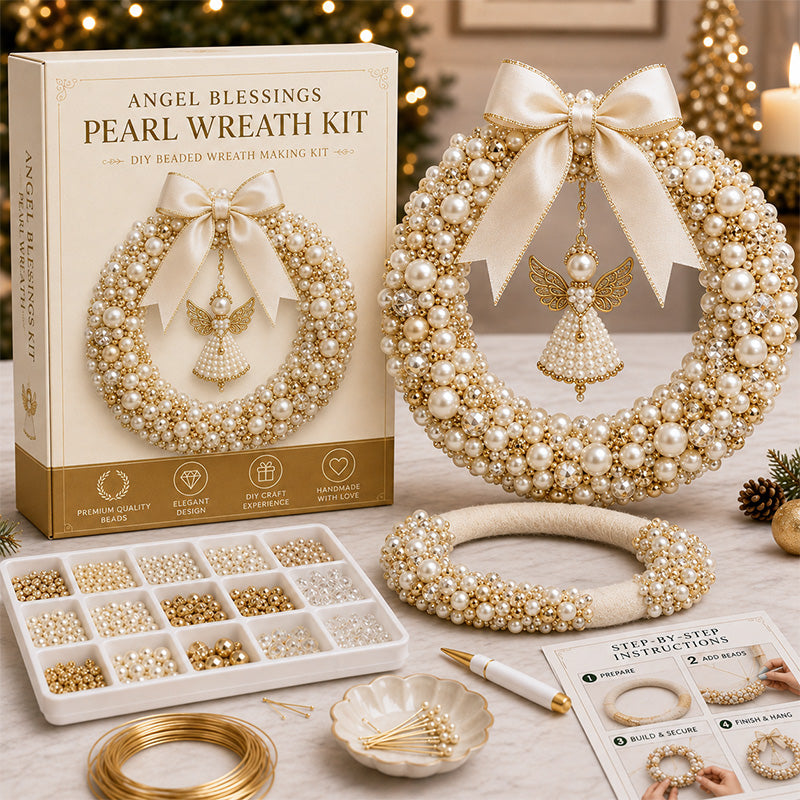 Angel Blessings pearl wreath kit with ivory pearls and gold accents