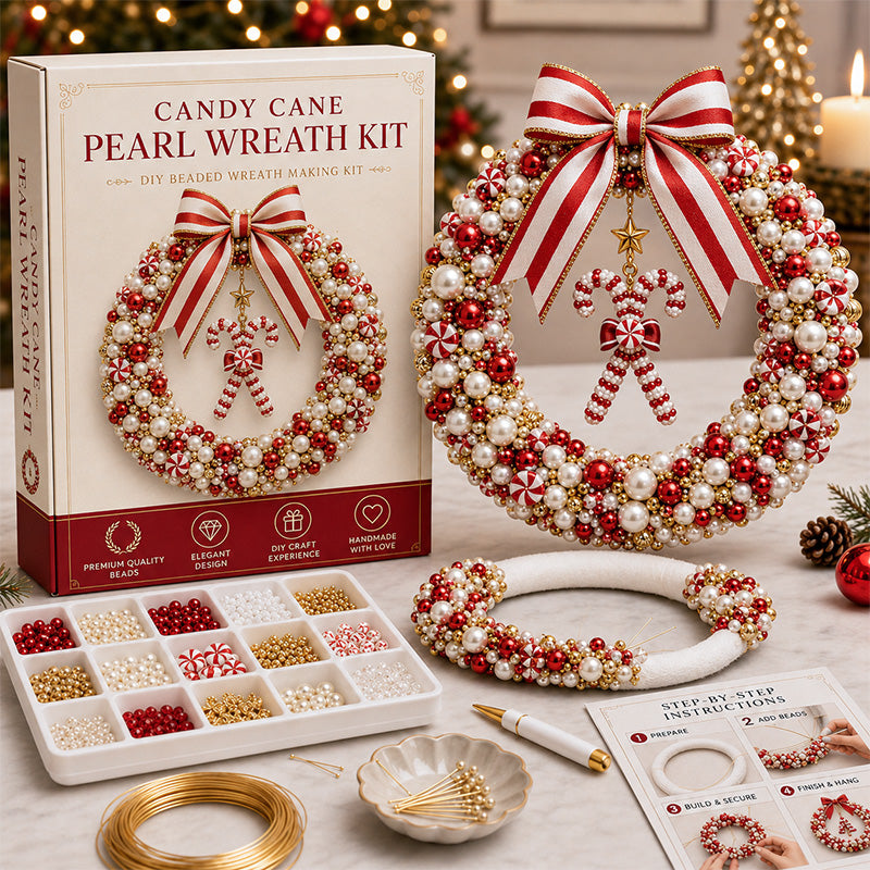 Candy Cane pearl wreath DIY kit in red white and gold