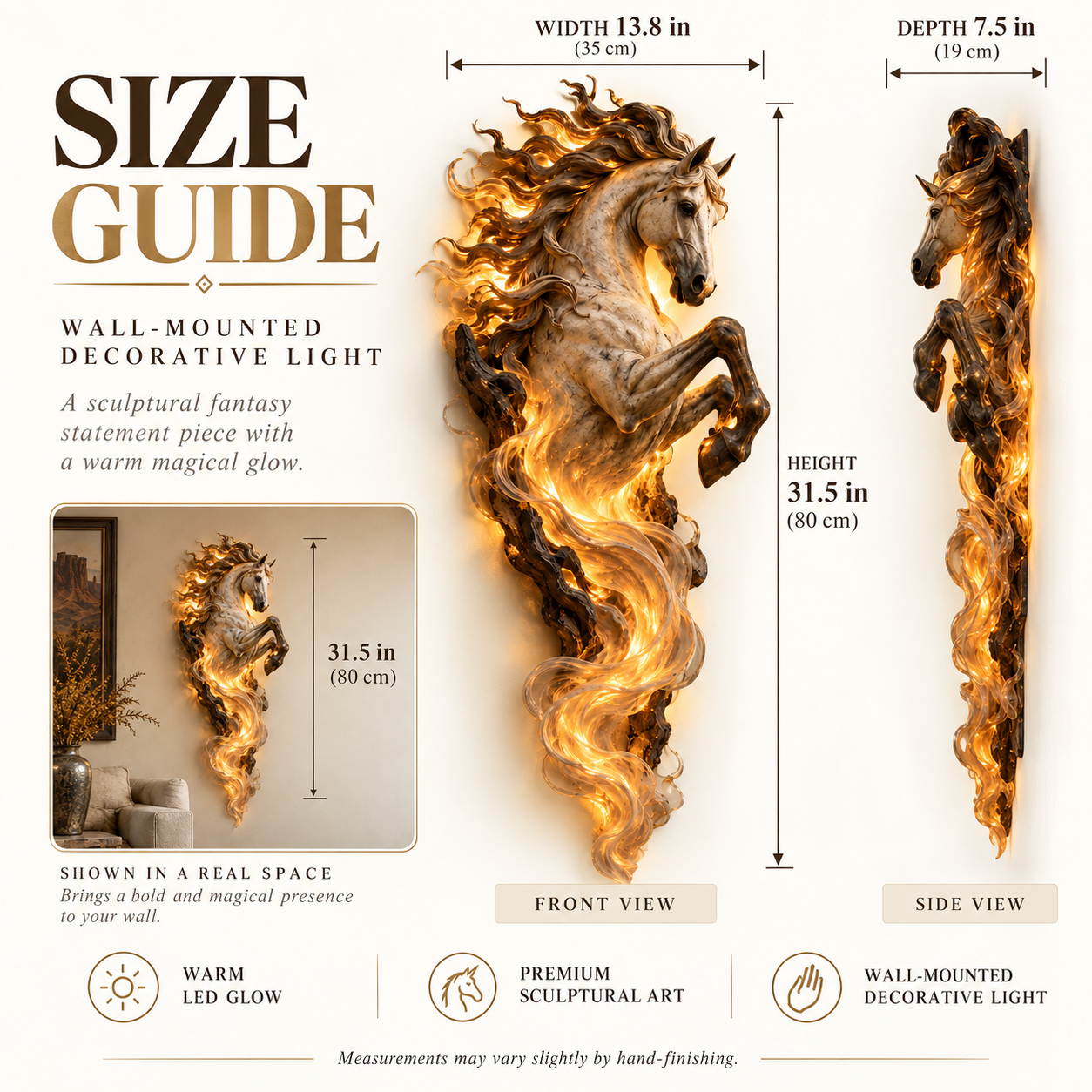 Celestial Flame Unicorn Wall Sconce size guide