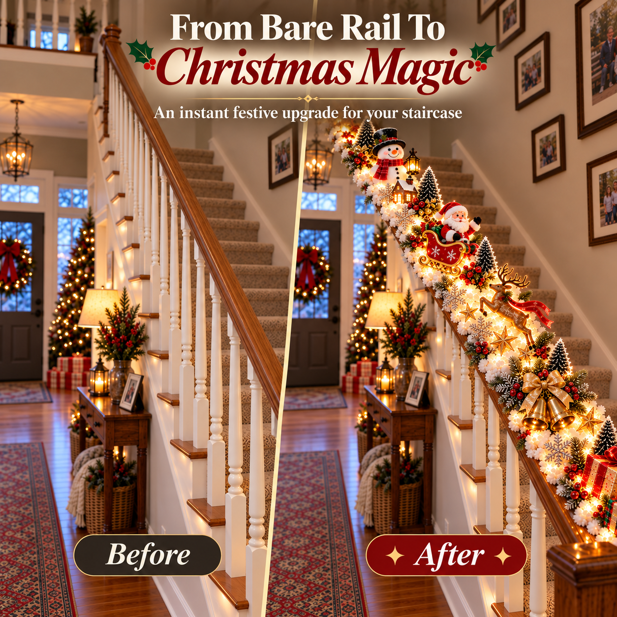 Christmas staircase before and after transformation