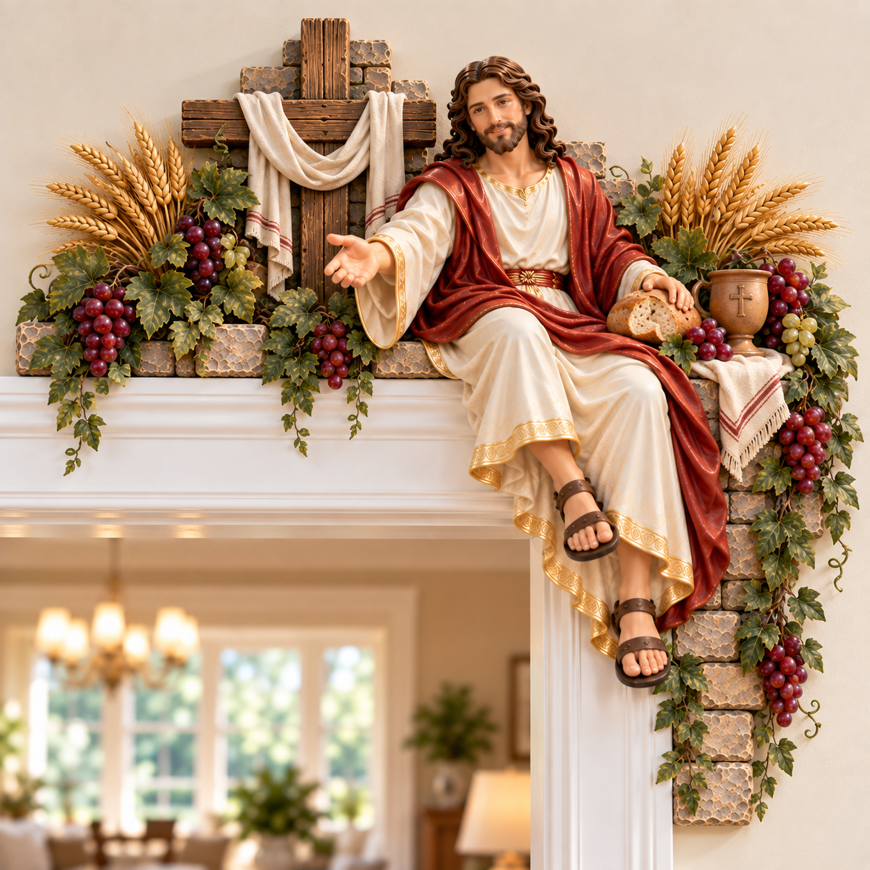 Bread of Blessing Jesus doorway decor with bread grapes wheat and cross
