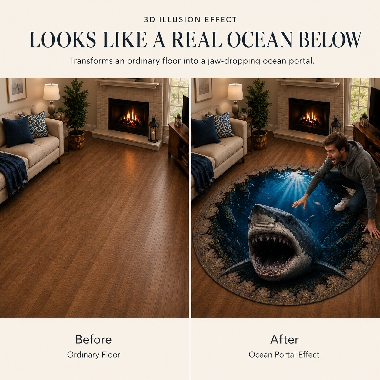 Realistic ocean portal floor illusion