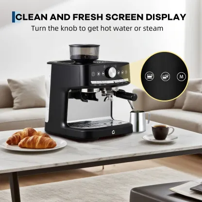 Cafetera espresso GARVEE de 20 bares de presión con molinillo, depósito de agua extraíble de 1,5 litros, espumador de leche y varilla de vapor para latte/capuchino (NEGRA, 20 bares, con molinillo)