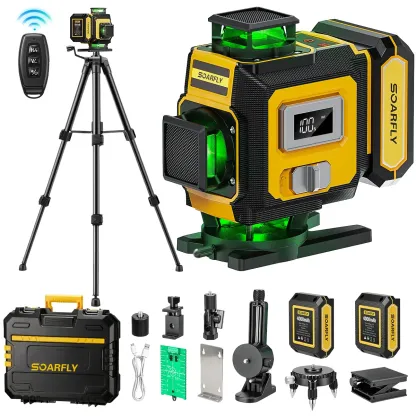 Nivel láser SOARFLY X16 con trípode, láser autonivelante de 4 x 360°, láser verde 4D de 16 líneas, herramienta de líneas cruzadas con 2 baterías para azulejos, colgar cuadros y reformas del hogar.
