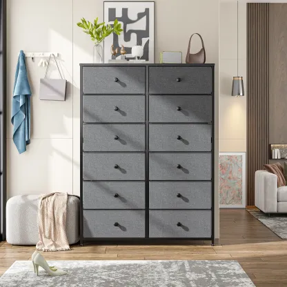 【Trucos económicos para el hogar】Cómoda alta Raybee de 16 cajones profundos para dormitorio, cómoda de tela extragrande con estructura de acero, unidad organizadora de torre de almacenamiento de ropa ancha para armario, dormitorio, sala de estar, muebles