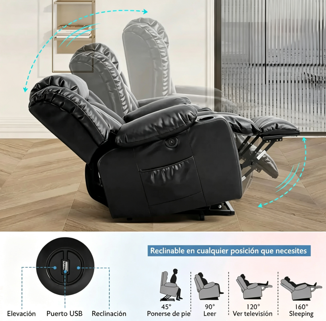 ✨Sillón reclinable elevador de lujo con función de calor y masaje