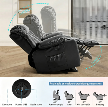 ✨Sillón reclinable elevador de lujo con función de calor y masaje