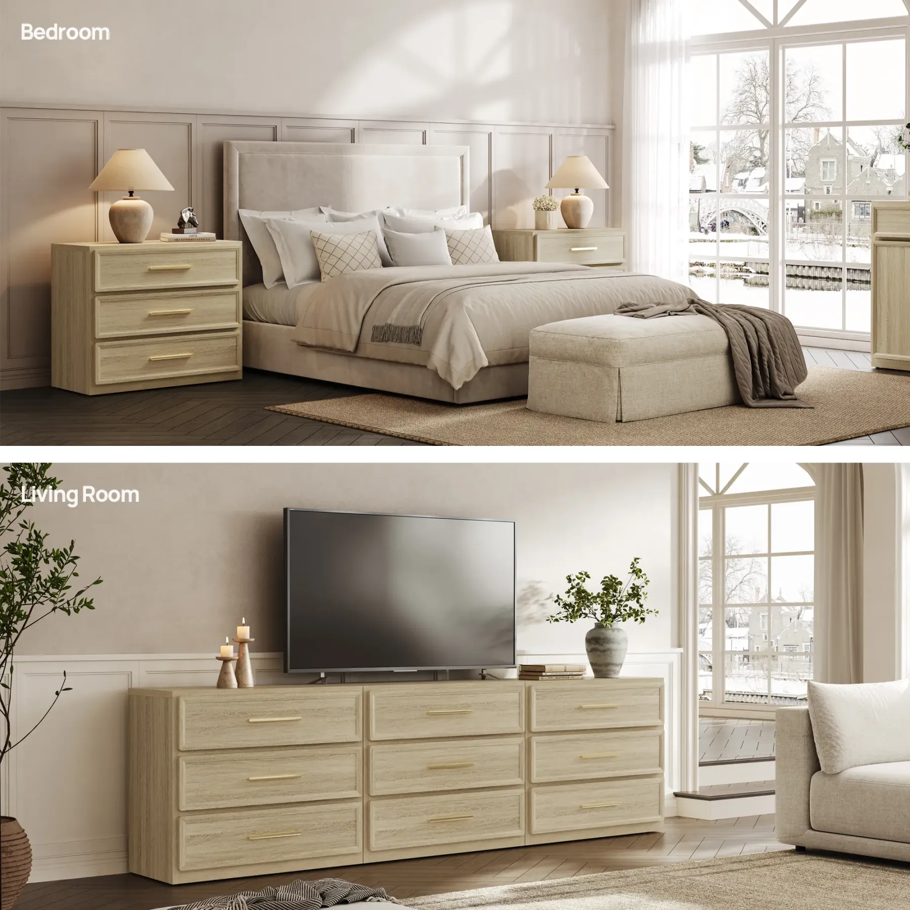 Mesita de noche alta extragrande SICOTAS con 3 cajones de almacenamiento y tiradores dorados, mesa auxiliar moderna para el hogar/dormitorio, ideal para la mesita de noche o la habitación infantil. Requiere montaje. Mueble de interior impermeable.