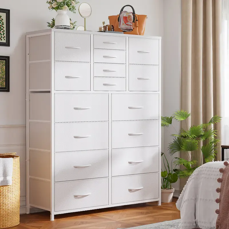 【Trucos económicos para el hogar】Cómoda alta Raybee de 16 cajones profundos para dormitorio, cómoda de tela extragrande con estructura de acero, unidad organizadora de torre de almacenamiento de ropa ancha para armario, dormitorio, sala de estar, muebles