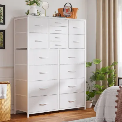 【Trucos económicos para el hogar】Cómoda alta Raybee de 16 cajones profundos para dormitorio, cómoda de tela extragrande con estructura de acero, unidad organizadora de torre de almacenamiento de ropa ancha para armario, dormitorio, sala de estar, muebles