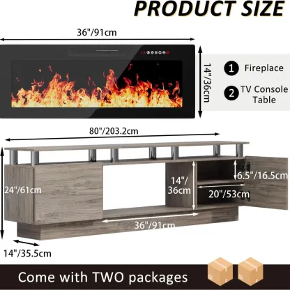 PUKAMI 70 Inches Fireplace TV Stand for TVs up to 80 Inches Console with 36'' Electric Fireplace & Remote, Wooden Modern Entertainment Center for Living Room, Tv Shelf, Room Decor,dorm essentials,home decor