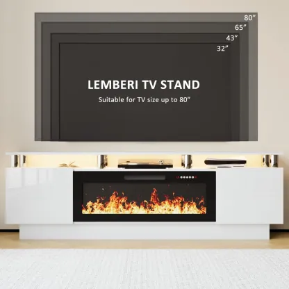 PUKAMI 70 Inches Fireplace TV Stand for TVs up to 80 Inches Console with 36'' Electric Fireplace & Remote, Wooden Modern Entertainment Center for Living Room, Tv Shelf, Room Decor,dorm essentials,home decor