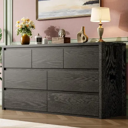 Cómoda de madera de 7 cajones para almacenamiento en el dormitorio