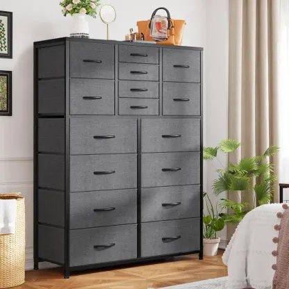 【Trucos económicos para el hogar】Cómoda alta Raybee de 16 cajones profundos para dormitorio, cómoda de tela extragrande con estructura de acero, unidad organizadora de torre de almacenamiento de ropa ancha para armario, dormitorio, sala de estar, muebles