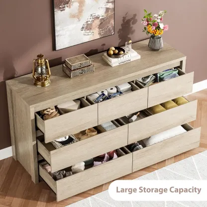 Cómoda de madera de 7 cajones para almacenamiento en el dormitorio