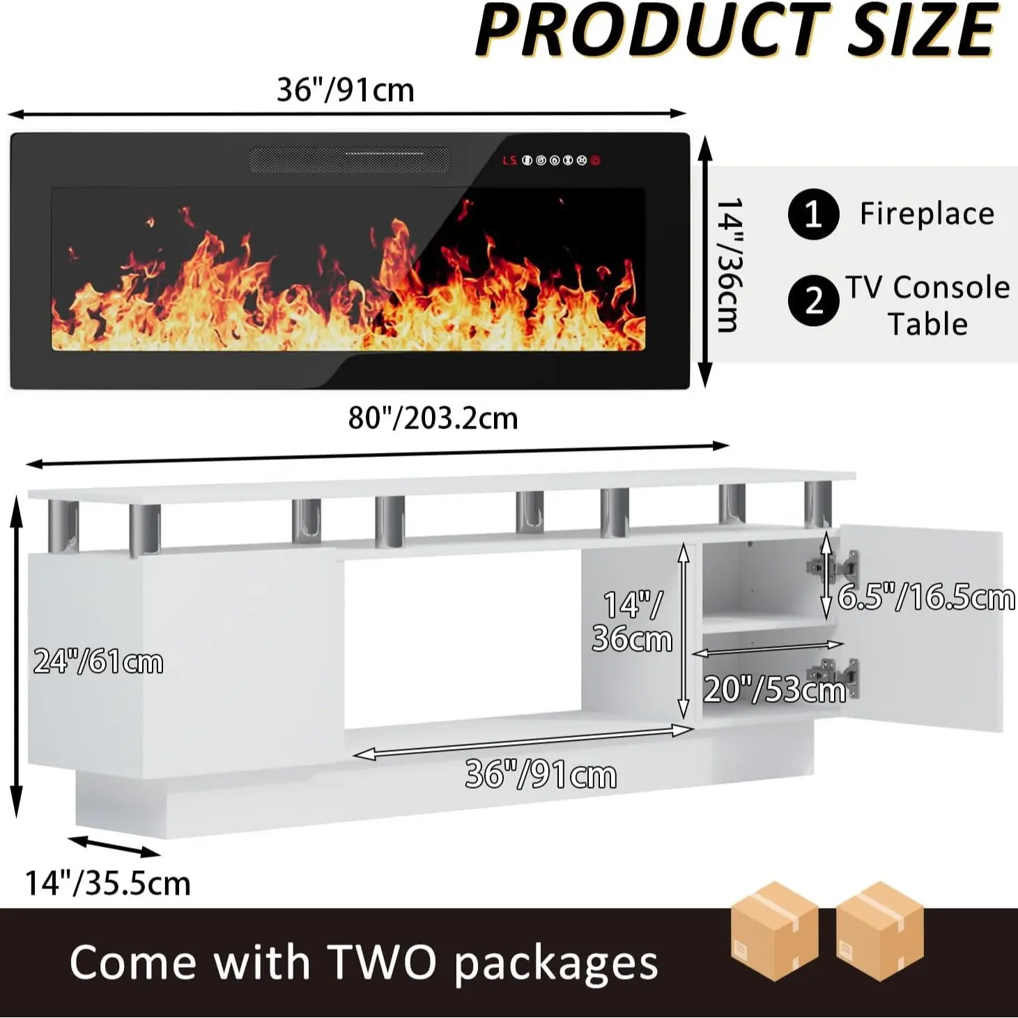 PUKAMI 70 Inches Fireplace TV Stand for TVs up to 80 Inches Console with 36'' Electric Fireplace & Remote, Wooden Modern Entertainment Center for Living Room, Tv Shelf, Room Decor,dorm essentials,home decor