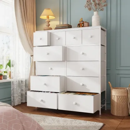 【Trucos económicos para el hogar】Cómoda alta Raybee de 16 cajones profundos para dormitorio, cómoda de tela extragrande con estructura de acero, unidad organizadora de torre de almacenamiento de ropa ancha para armario, dormitorio, sala de estar, muebles