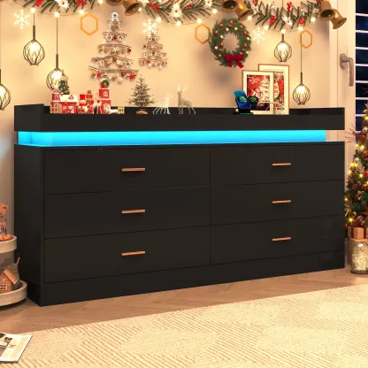 Cómoda con luz LED y estación de carga, cómoda moderna para armario, amplio mueble organizador de cajones para dormitorio, sala de estar, recibidor y pasillo.
