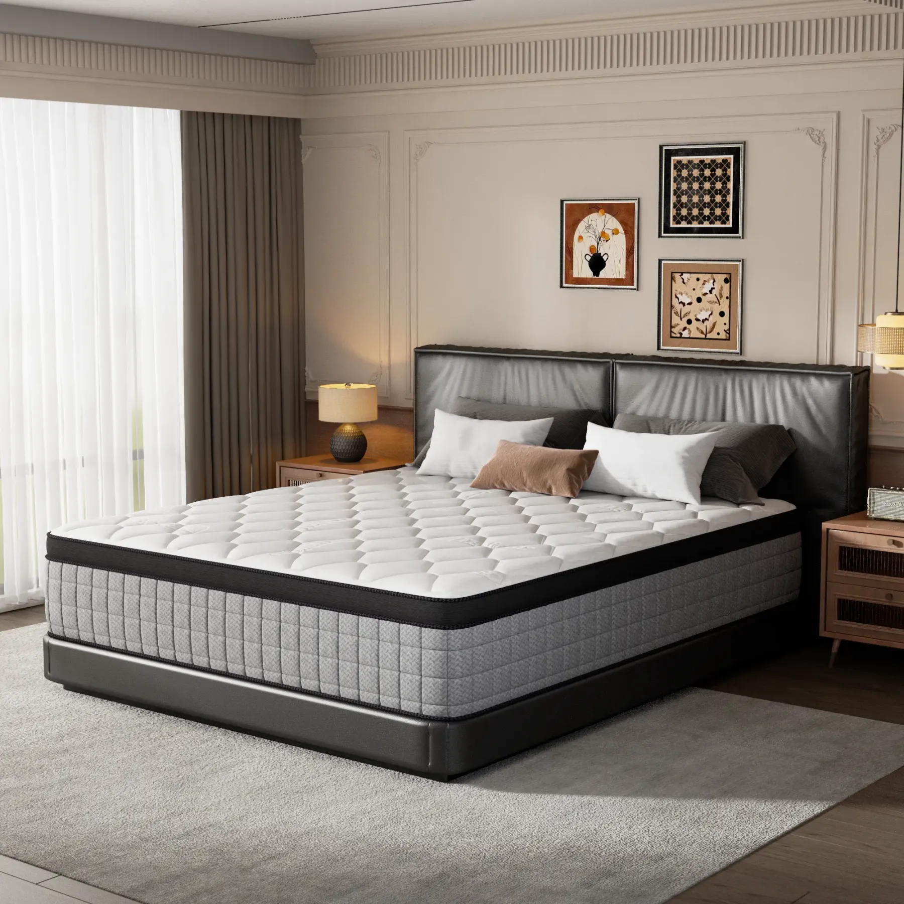 Colchón híbrido Bed-in-a-Box de 12 pulgadas, firmeza media con alivio de presión y aislamiento de movimiento, Twin/Full/Queen/King para todos los que duermen, colchón tamaño Queen, colchón tamaño completo Espuma viscoelástica de apoyo Espuma viscoelástica