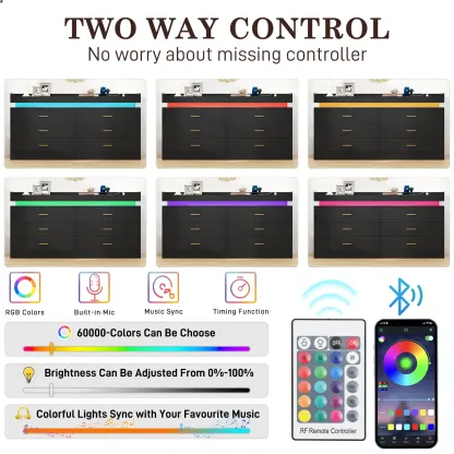 Cómoda con luz LED y estación de carga, cómoda moderna para armario, amplio mueble organizador de cajones para dormitorio, sala de estar, recibidor y pasillo.