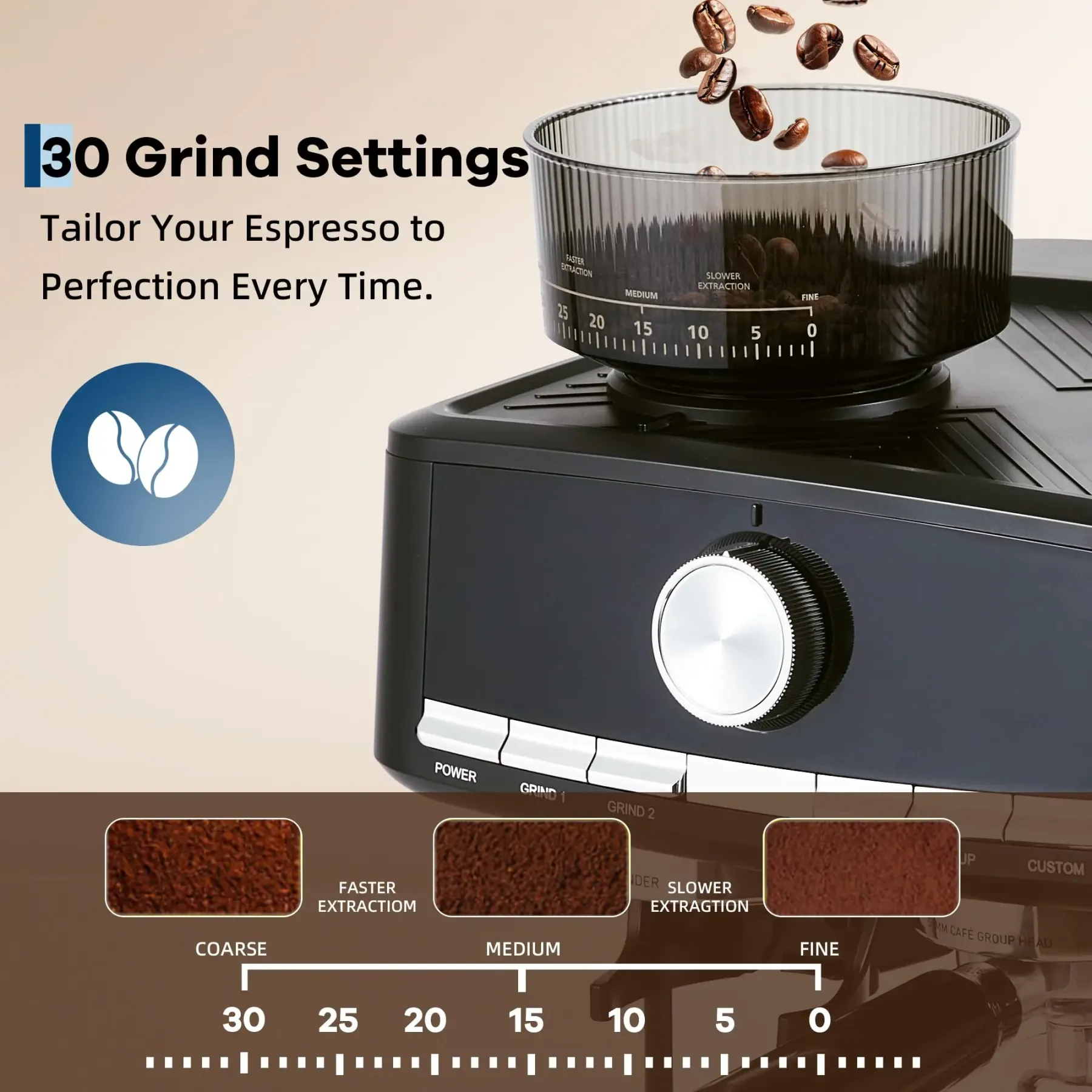 Cafetera espresso GARVEE de 20 bares de presión con molinillo, depósito de agua extraíble de 1,5 litros, espumador de leche y varilla de vapor para latte/capuchino (NEGRA, 20 bares, con molinillo)